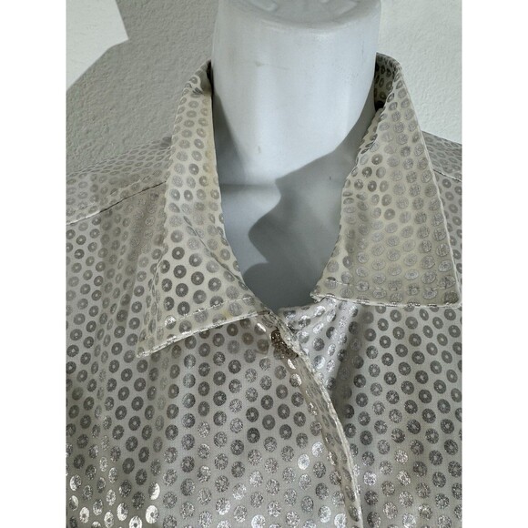 JOUJOU Womens Silver Dot Button Up Metallic Large 100% Cotton Made In USA - Picture 3 of 11